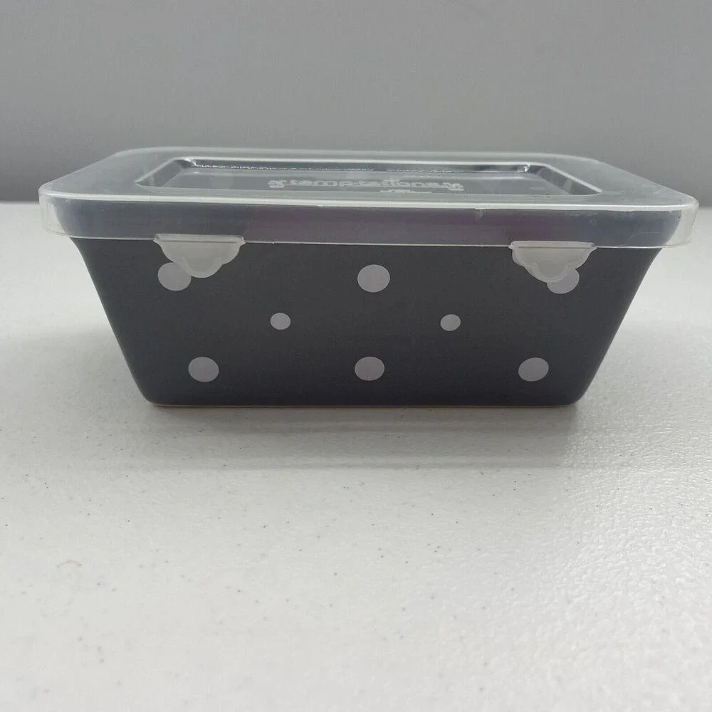 Temptations By Tara Mini Loaf Pan Gray Polka Dots‎ 12 Oz Cottage Core Oven Safe